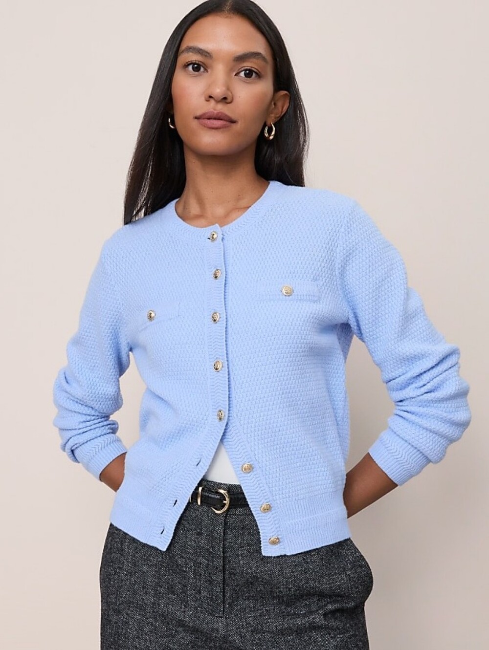 NEW Ann Taylor Sky Blue Textured Cardigan Sweater L